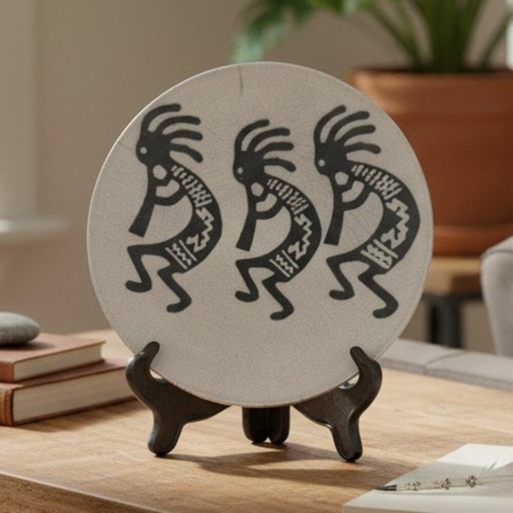 Ben Diller Signed 2003 Pottery Bowl Kokopelli Trio Southwestern Art 12"